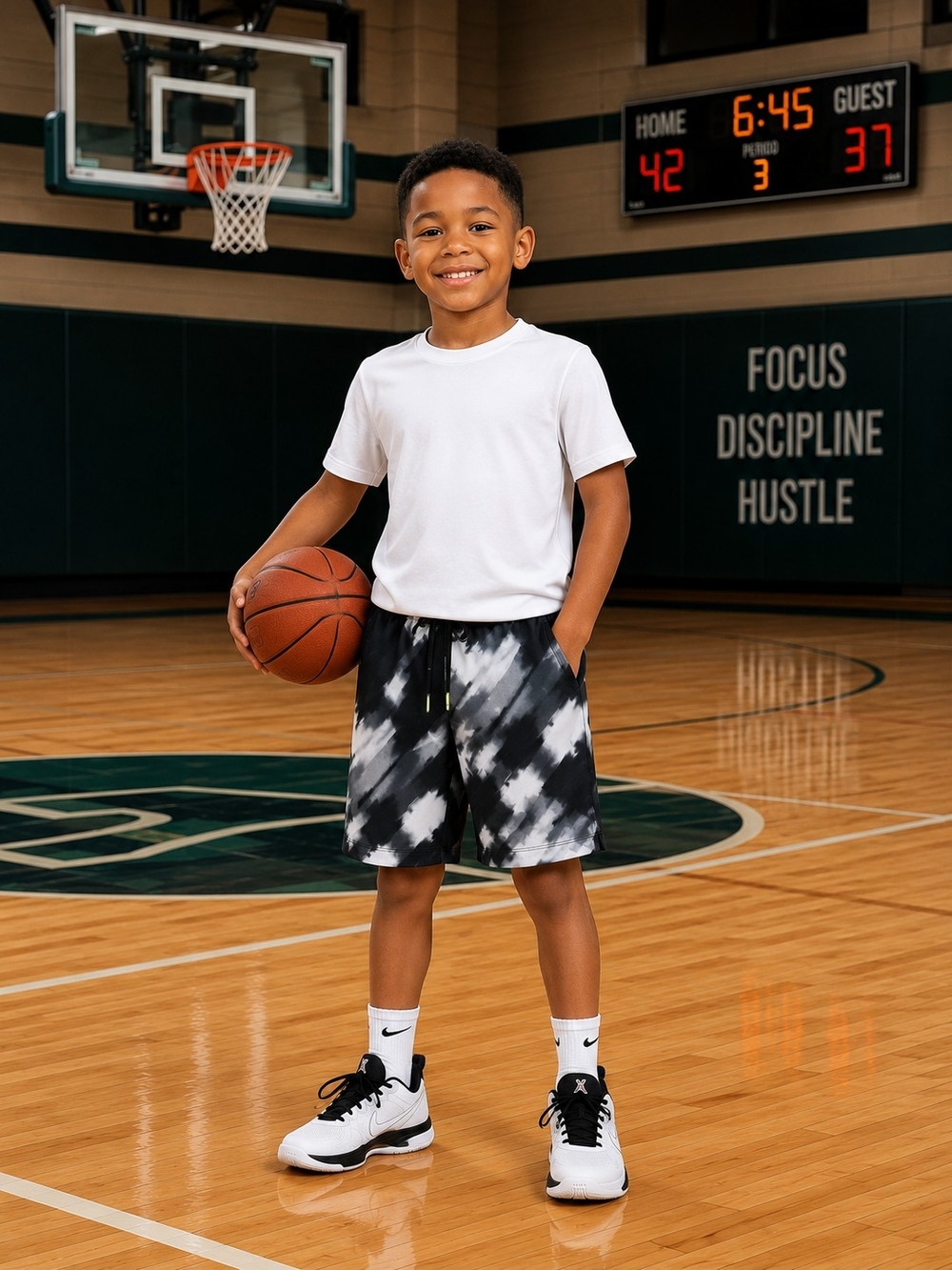 ATHLETIC WORKS Gray & White Camo Athletic Shorts with Neon Accent Boys Size 8